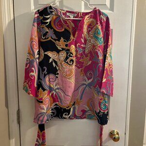 Coldwater Creek Patterned Blouse with Tie - 100% Silk